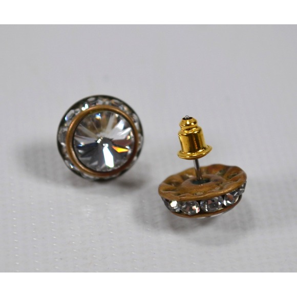 Silver Toned Metal Pierced‎ Stud Earrings with Clear Rhinestones 1.5" - Picture 9 of 16